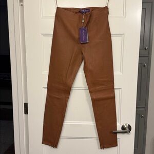 NWT Ralph Lauren Purple Label Brown Leather Leggings size 8